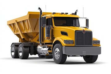 yellow dump truck parked on a white surface. Generative AI