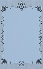 ビンテージで豪華な唐草模様の縦型フレーム ブルー背景 イラスト素材 色違い・差分有