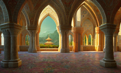 Fototapeta na wymiar ai generated interior of ancient fantasy castle