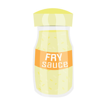 Bottle of tasty fry sauce on white background