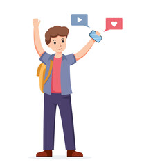 man using smartphone isolated illustration