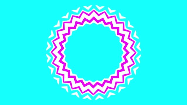 Round shape for text. Framed fluorescent blue background. Seamless motion of white and purple guilloche rosette. Groovy ornament animation. Party banner, event decoration. School holidays celebration