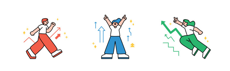 Finance and people, accounts for household economic growth, investment plan management. go, cheer, jump. Vector illustration.