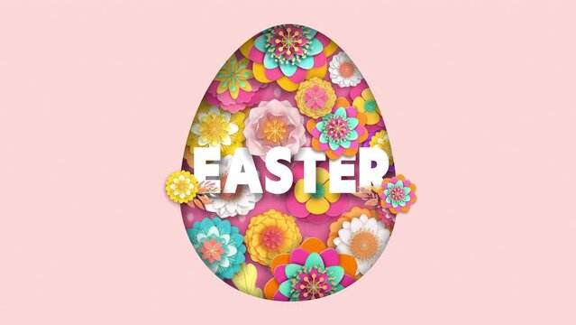 3d rendering holiday Easter animation with free copy space. Poster with flowers and leaves. Easter happy family holiday animation