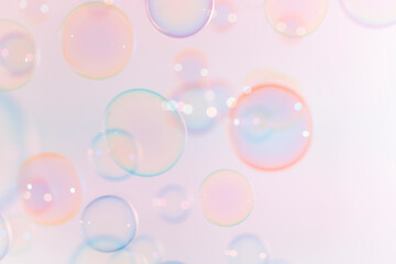 Beautiful Pink anad Blue Soap Bubbles Abstract Background. Defocus, Blurred Celebration, Romantic Love ValentinesTheme. Circles Bubbles. Freshness Soap Sud Bubbles Water