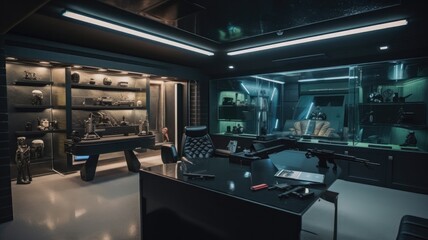 Home office bunker, interior garden with futuristic hidroponics system, aeroponi. Generative AI Technology 