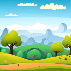 cartoon landscape with trees and hills. generative AI