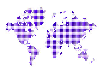 World map made of purple dots. Isolated on transparent background