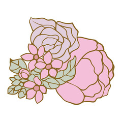 Rose and peony buds icon. Simple elegant flower pattern for wedding invitations and cards.