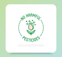 No harmful pesticides symbol. Thin line icon. Organic product label. Modern vector illustration.