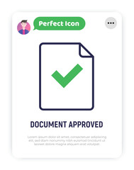 Document approved thin line icon: paper sheet with check mark. Modern vector illustration.