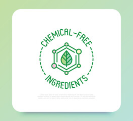 Chemical free ingredients symbol. Thin line icon for package of organic product. Modern vector illustration.