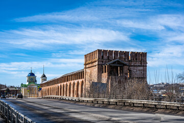 Fototapeta na wymiar historical center of Smolensk with fragments of the Kremlin walls and cathedral churches