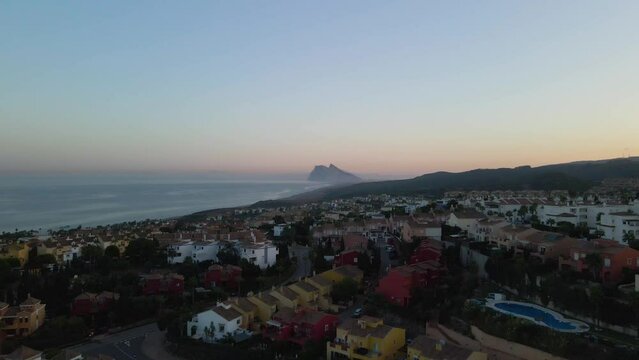 Beachfront Real Estate in Breathtaking Cadiz, Spain - Aerial at Sunset with Copy Space