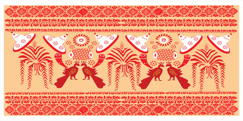 tribal pattern ( assamese pattern ) of northeast india which is used for textile design in assam gamosa , muga silk or other traditional dress.similar to ukrainian pattern or russian pattern.