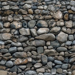 Seamless pattern with old shabby stones. Natural cobble endless texture. AI generative image.