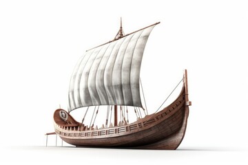 wooden sailboat on a blank white background. Generative AI