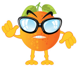 Comic illustration of the alive fruit tangerine bespectacled
