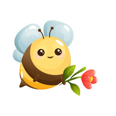 funny bee cartoon with flower
