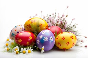 Fototapeta premium easter eggs in grass and flowers