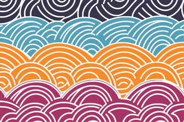 Fototapeta na wymiar Waves in tropical colors and asian patterns, banner for Asian American and Pacific Islander Heritage Month (APAHM) in may