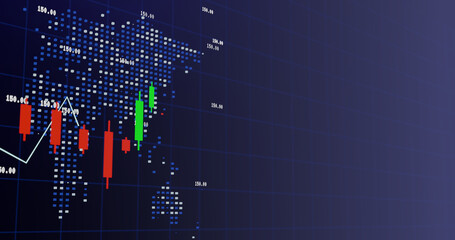 Illustration of world financial economy trading in stock market, future market and forex market with candlestick chart and line graph. This background is useful for investment, banking, trading theme