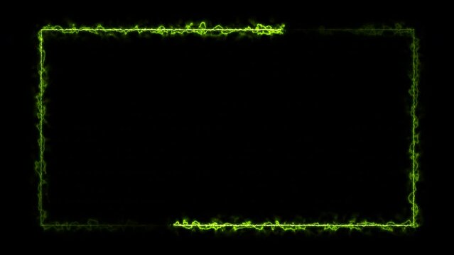 rectangle frame of green fire ultra HD. green fire buring electric border frame.