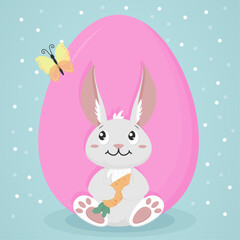 Easter bunny with a carrot on the background of an Easter egg