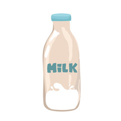 milk in a glass vector illustration. Milk poured into glass on a blue background