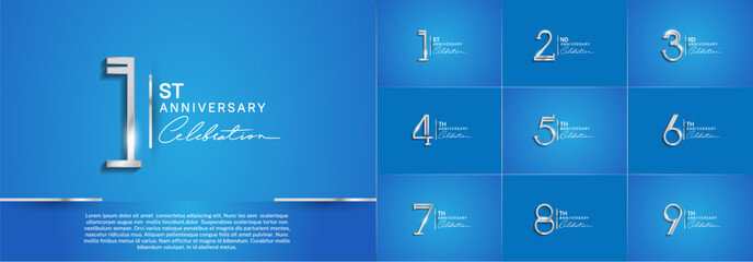 set of anniversary logotype silver color and white handwriting for special celebration event