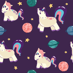 Cute unicorn, and pink background decoration. Seamless repeating pattern texture background design for fashion fabrics, textile graphics, prints etc,