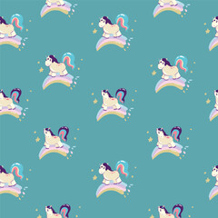 Fototapeta premium Cute unicorn, and pink background decoration. Seamless repeating pattern texture background design for fashion fabrics, textile graphics, prints etc,