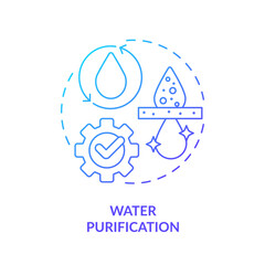 Water purification blue gradient concept icon. Processing of hydro sources. Aqua treatment abstract idea thin line illustration. Isolated outline drawing. Myriad Pro-Bold font used