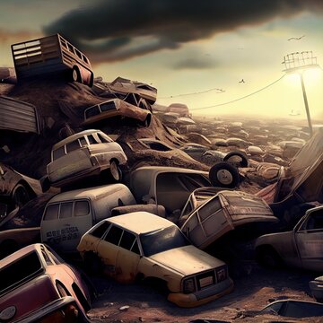 A car dump with an endless going into the distance, created with generative ai