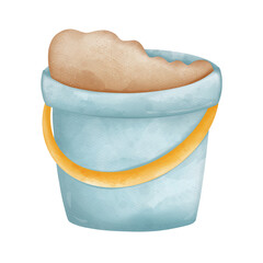Watercolor sand bucket on beach, summer element on beach, Summer illustration