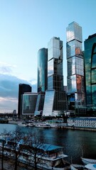 Modern office building in the city. Moscow City. Business center with high skyscrapers.