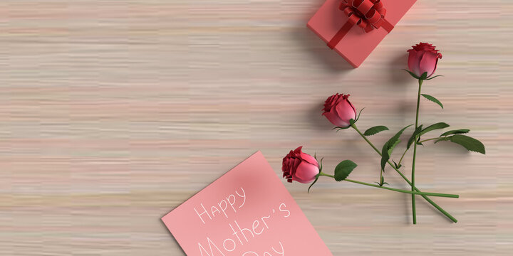 rose pink red color gift card note paper font text symbol sign decoration ornament happy mother day female lady girl woman she wooden background copy space springtime season love greeting beautiful 