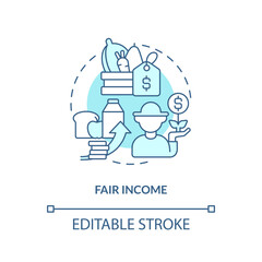 Fair income turquoise concept icon. Farm products. Agriculture policy objective abstract idea thin line illustration. Isolated outline drawing. Editable stroke. Arial, Myriad Pro-Bold fonts used