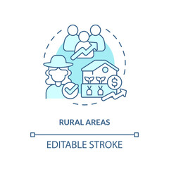 Rural areas turquoise concept icon. Jobs and equality. Agriculture policy objective abstract idea thin line illustration. Isolated outline drawing. Editable stroke. Arial, Myriad Pro-Bold fonts used