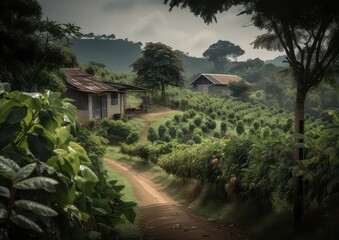 Fototapeta na wymiar uma casa em uma plantação de café