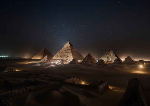 as pir&acirc;mides no deserto a noite