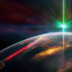 A powerful laser beam hits from earth into space, created with generative ai
