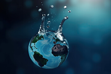 World water day. Realistic drop of water inside falling on water, Earth day, generative AI