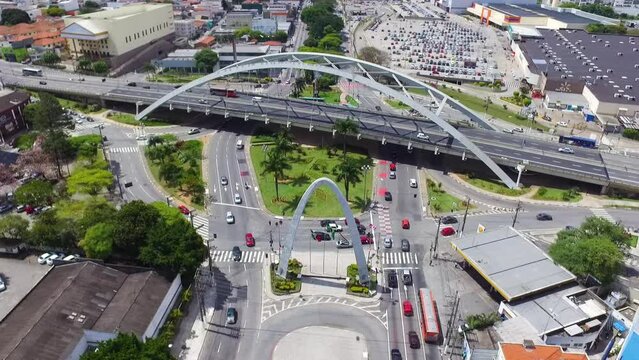 Aerial View of Downtown Osasco Arch and Bridge