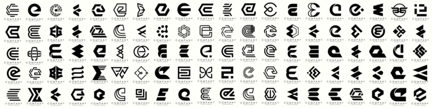 mega collection letters E logo design inspiration. minimalist abstract letter logos with black color