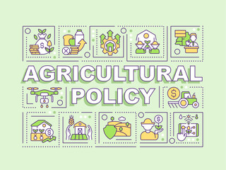 Agricultural policy word concepts olive green banner. Agribusiness. Infographics with editable icons on color background. Isolated typography. Vector illustration with text. Arial-Black font used