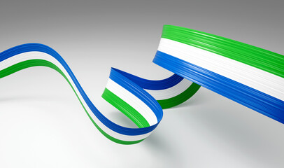 Waving ribbon flag of Sierra Leone. Template for independence day banner 3d illustration
