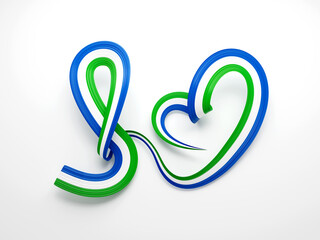 Fototapeta premium Sierra Leone flag heart-shaped wavy ribbon. 3d illustration