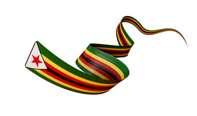 3d Flag Of Zimbabwe, Shiny Waving 3d Ribbon Flag With Star On White Background, 3d illustration