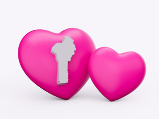 3d Shiny Pink Hearts With 3d White Map Of Benin Isolated On White Background, 3d illustration
